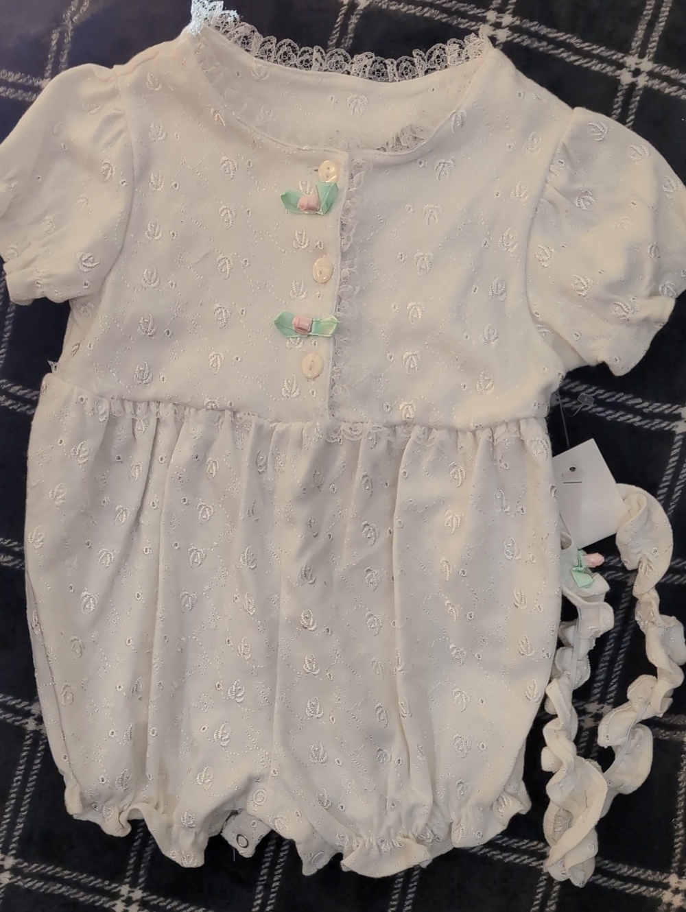 Classic White Baby One-Piece with Lace Trim And Decorative Matching Headband